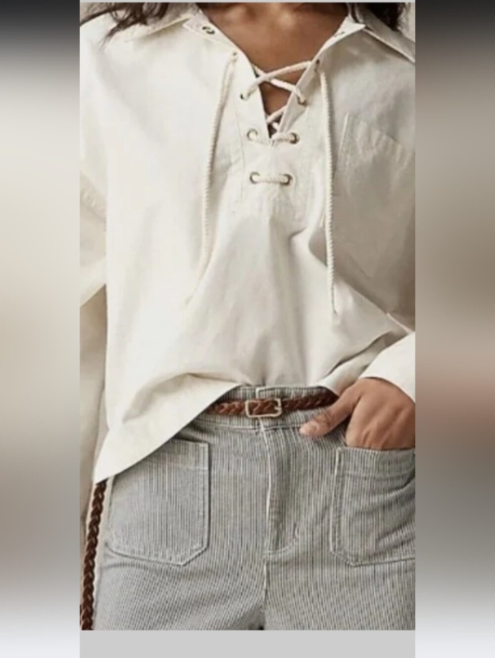 J. Crew Cream Lace-Up Cotton Camisole Top